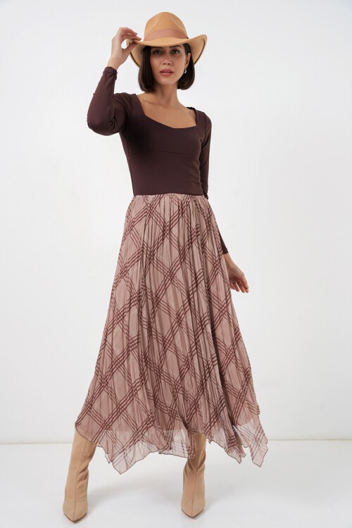 Kadın Asimetrik Kesim Şifon Etek 8056 - Vizon