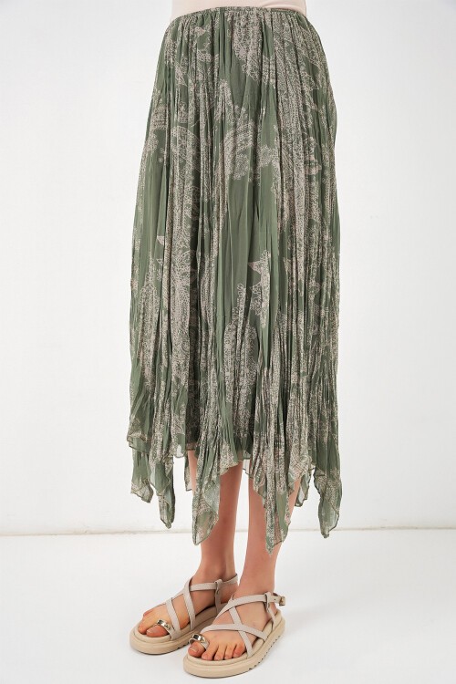 Kadın Asimetrik Tül Şifon Etek 8061 - Çağla