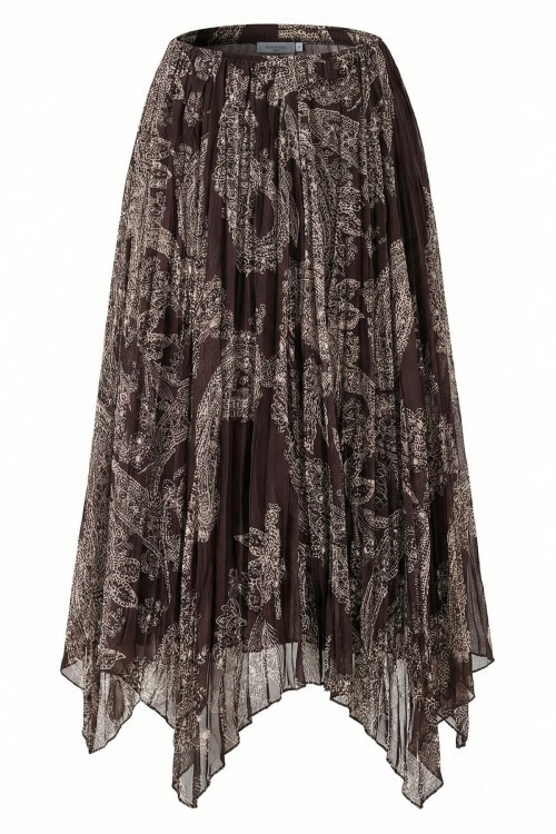 Kadın Asimetrik Tül Şifon Etek 8061 - Kahverengi