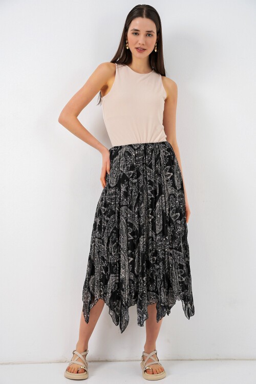 Kadın Asimetrik Tül Şifon Etek 8061 - Siyah