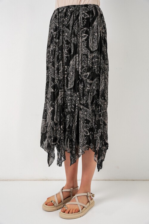 Kadın Asimetrik Tül Şifon Etek 8061 - Siyah