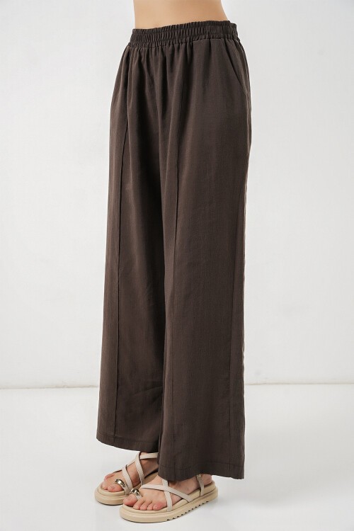 Kadın Beli Lastikli Bol Paça Pantolon 30087 - A.Kahve