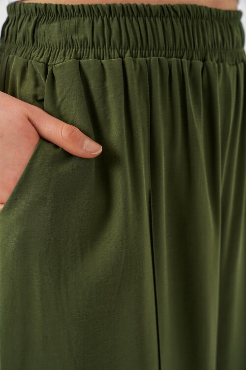 Kadın Beli Lastikli Bol Paça Pantolon 30087 - Haki