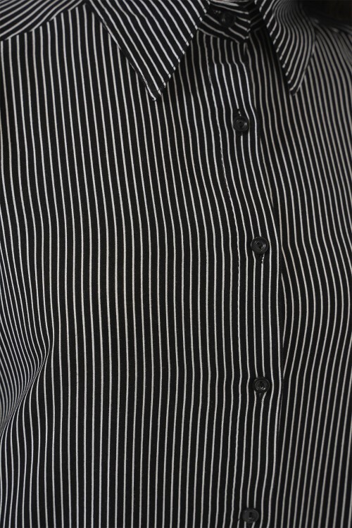 Kadın Çizgili Oversize Gömlek 20295 - Siyah