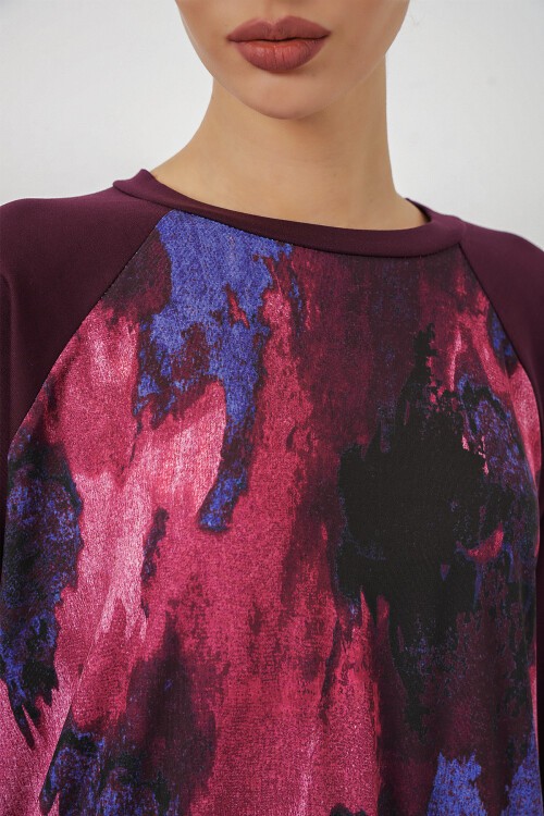 Kadın Desenli Oversize Tunik Pantolon İkili Takım 55462 - Mor