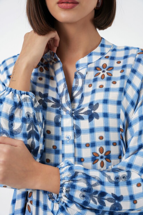 Kadın Desenli Uzun Tesettür Elbise 2585 - A.Mavi