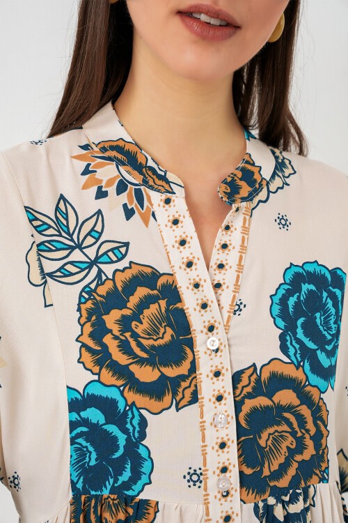 Kadın Desenli Uzun Tesettür Elbise 2585 - A.SAKS