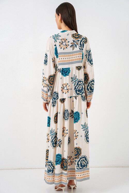 Kadın Desenli Uzun Tesettür Elbise 2585 - A.SAKS