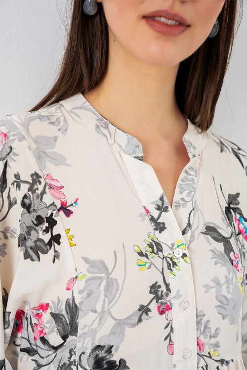 Kadın Desenli Uzun Tesettür Elbise 2585 - F.Gri