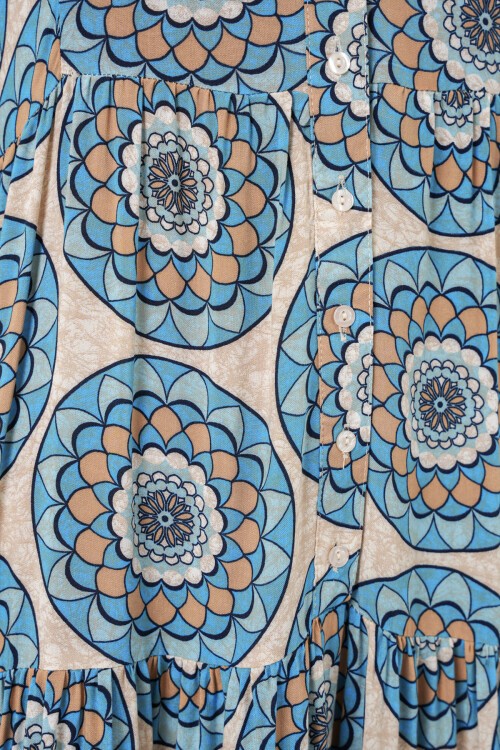 Kadın Desenli Uzun Tesettür Elbise 2585 - F.Mint