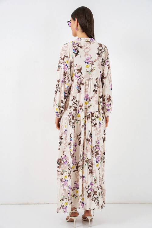 Kadın Desenli Uzun Tesettür Elbise 2585 - I. Kahverengi