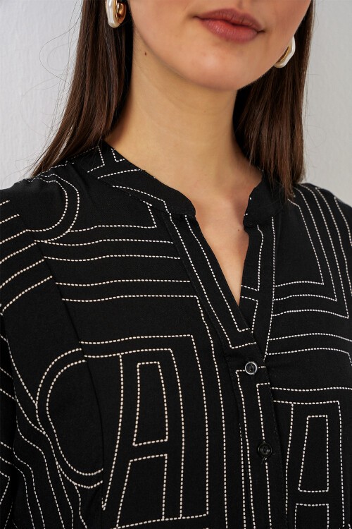 Kadın Desenli Uzun Tesettür Elbise 2585 - Siyah10