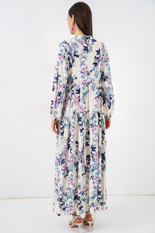 Kadın Desenli Uzun Tesettür Elbise 2585 - Z.Lacivert