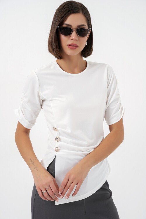 Kadın Düğme Detaylı Sandy Bluz 992 - Beyaz