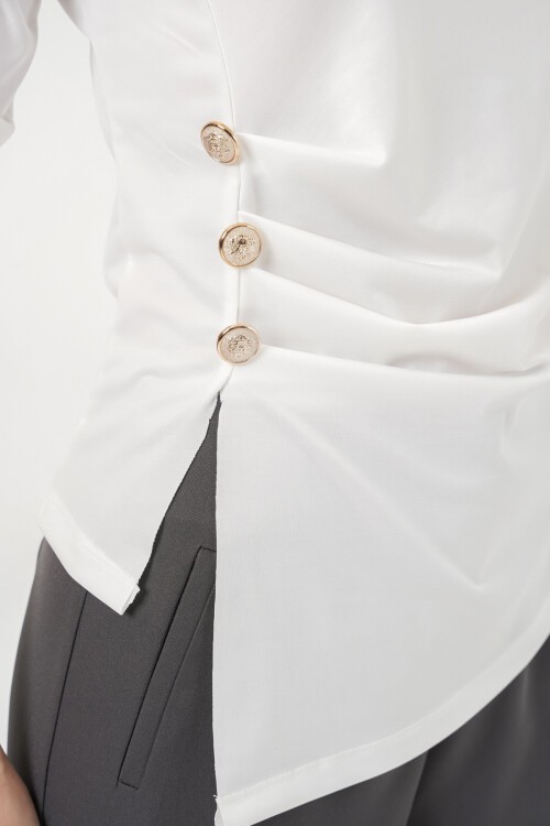 Kadın Düğme Detaylı Sandy Bluz 992 - Beyaz