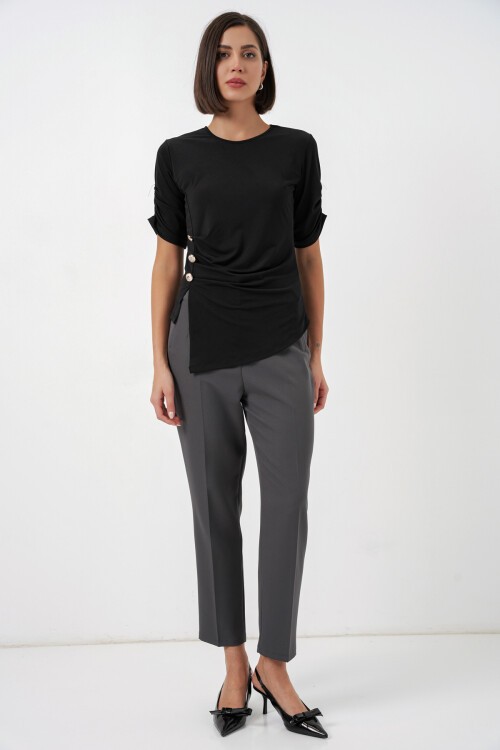 Kadın Düğme Detaylı Sandy Bluz 992 - Siyah