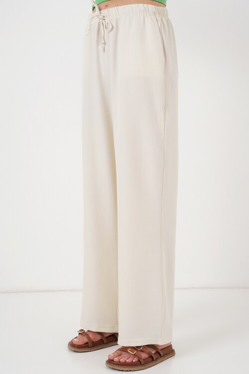 Kadın Geniş Paça Keten Pantolon 6735 - Ekru