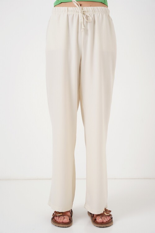 Kadın Geniş Paça Keten Pantolon 6735 - Ekru