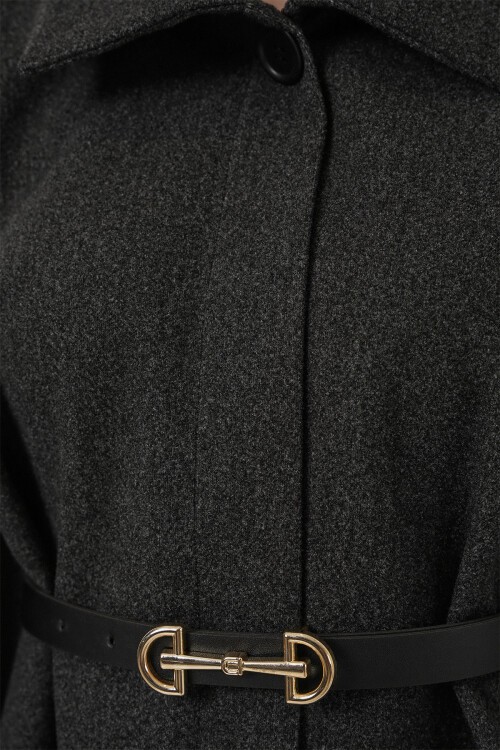 Kadın Kemerli Kaşe Panço 9170 - Antrasit