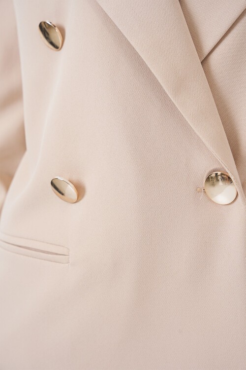 Kadın Kruvaze Yaka Blazer Ceket 0722 - Krem