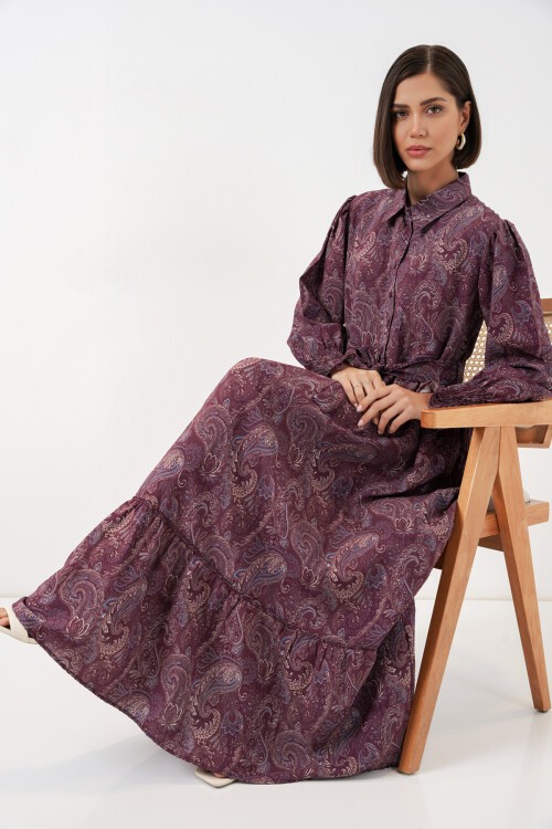 Kadın Kuşaklı Tesettür Elbise 2589 - Bordo