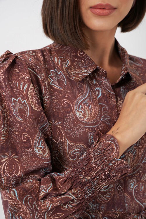 Kadın Kuşaklı Tesettür Elbise 2589 - Kahverengi