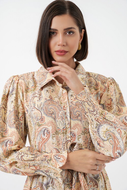 Kadın Kuşaklı Tesettür Elbise 2589 - Sarı