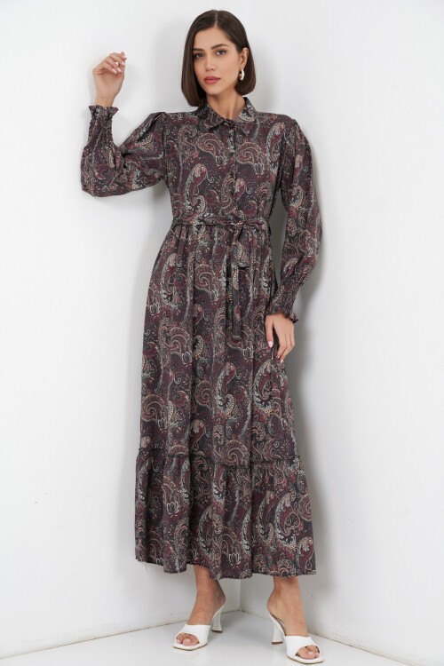 Kadın Kuşaklı Tesettür Elbise 2589 - Siyah