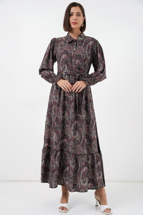 Kadın Kuşaklı Tesettür Elbise 2589 - Siyah