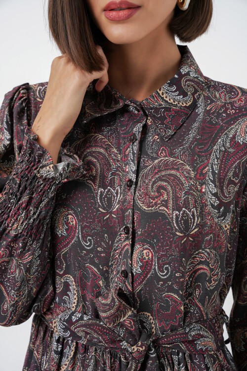 Kadın Kuşaklı Tesettür Elbise 2589 - Siyah