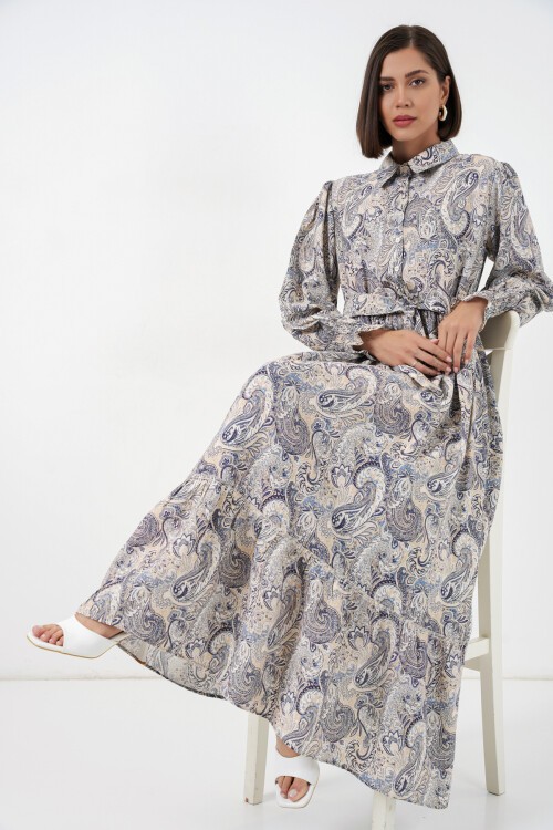 Kadın Kuşaklı Tesettür Elbise 2589 - Taş