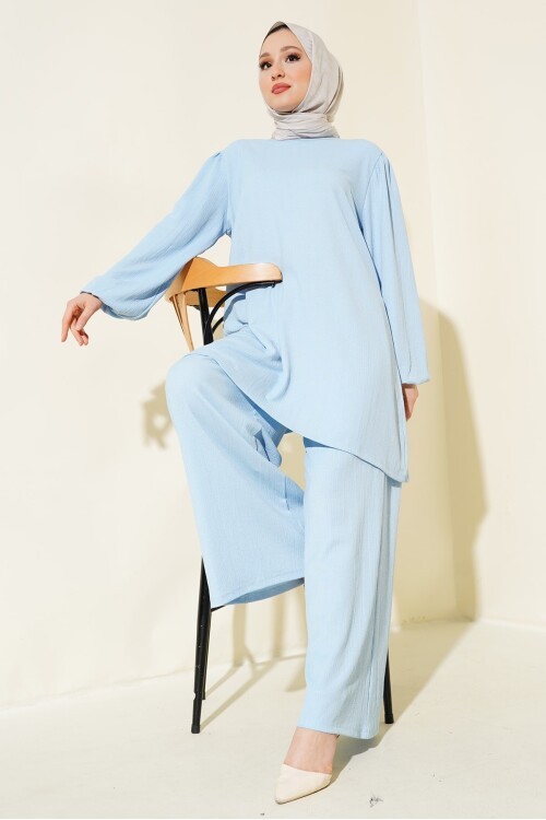 Kadın Mavi Tunik Pantolon Alt Üst Takım 6663