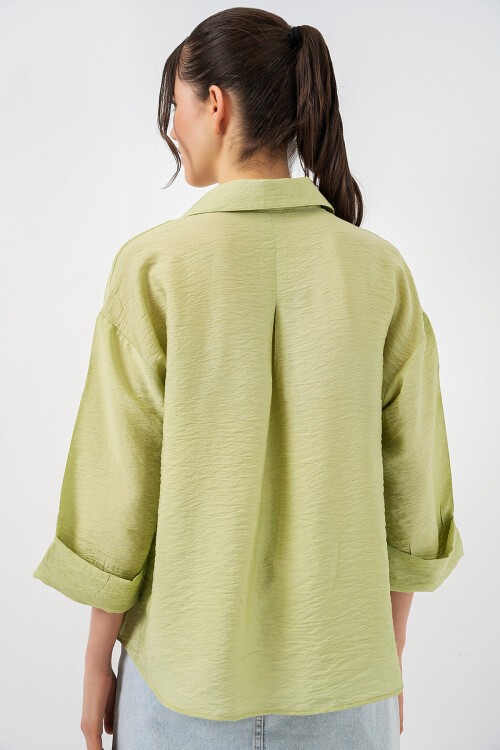 Kadın Oversize Kısa Kol Gömlek 20315 - Çağla