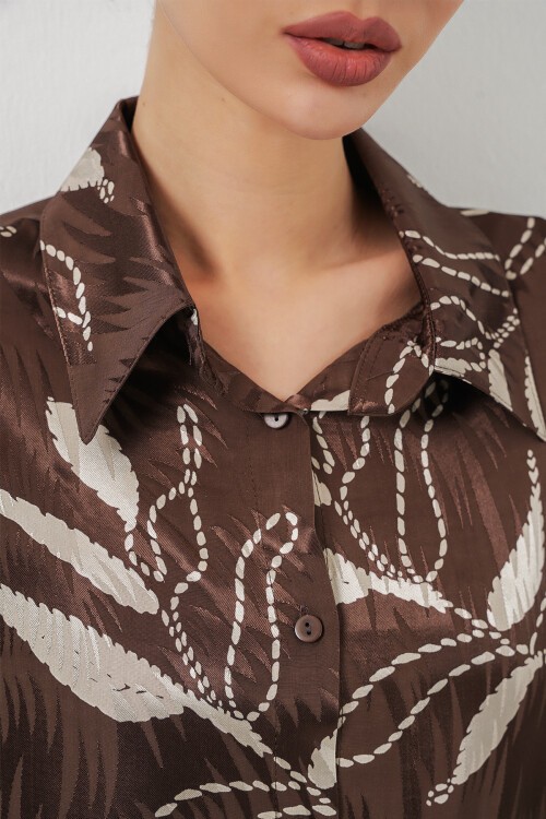 Kadın Uzun Jakalı Alt Üst İkili Takım 30089 - Kahverengi