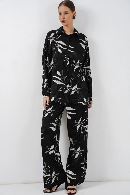 Kadın Uzun Jakalı Alt Üst İkili Takım 30089 - Siyah