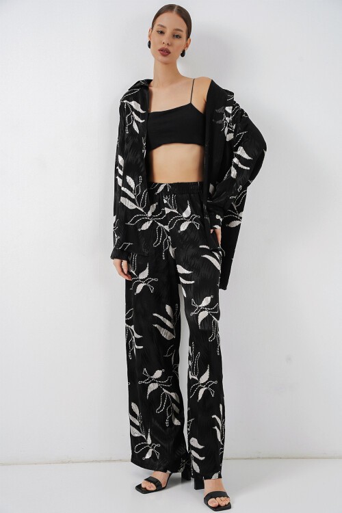 Kadın Uzun Jakalı Alt Üst İkili Takım 30089 - Siyah