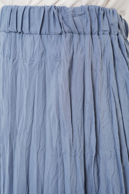 Kadın Uzun Kırışık Etek 8042 - İndigo