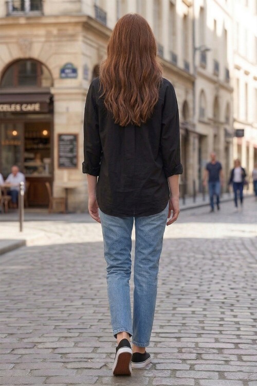 Oversize Basic Siyah Gömlek 