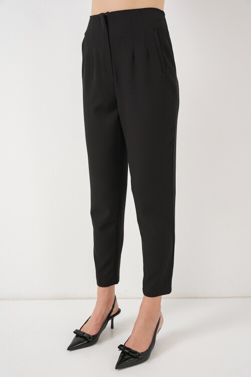 Merterium Kadın Siyah Yüksek Bel Kumaş Pantolon 6650