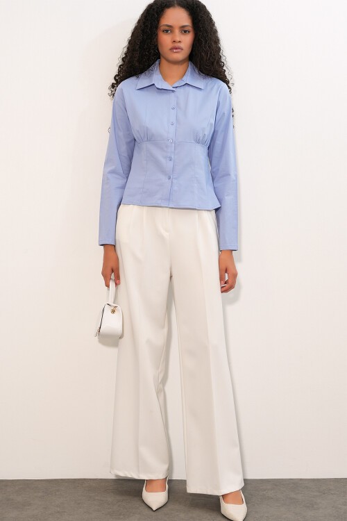 20231 Slim Fit Poplin Gömlek - Mavi