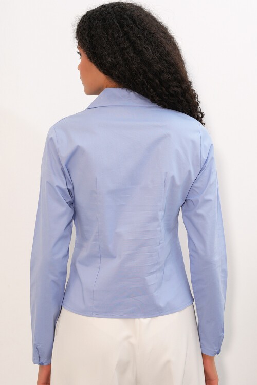 20231 Slim Fit Poplin Gömlek - Mavi