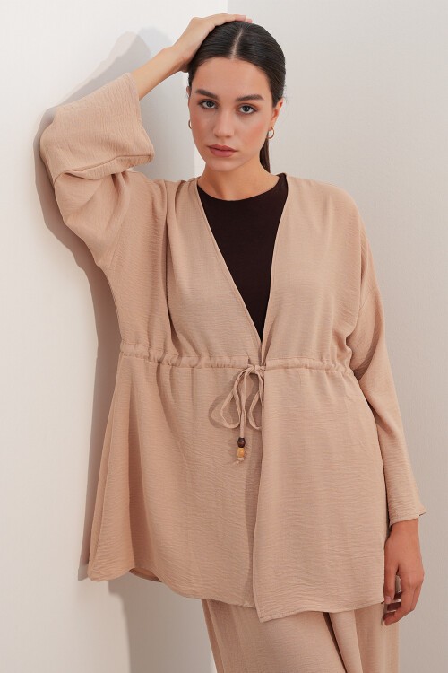 Kadın Ayrobin Kimono Pantolon İkili Takım 30101 - Bej