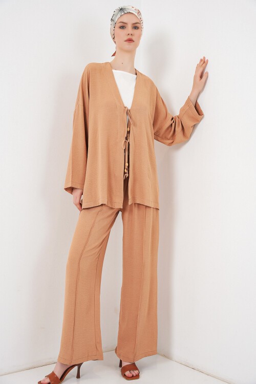 Kadın Ayrobin Kimono Pantolon İkili Takım 6739 - Bisküvi