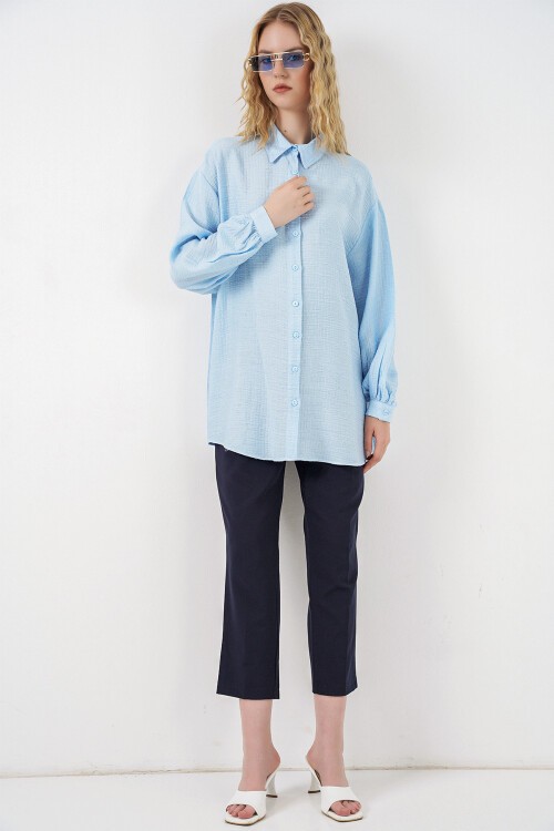 Kadın Dokulu Oversize Tunik 5989 - Mavi