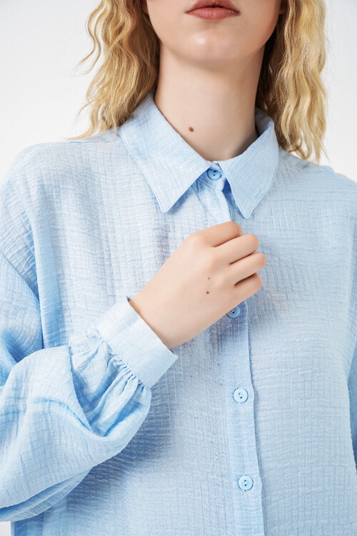 Kadın Dokulu Oversize Tunik 5989 - Mavi