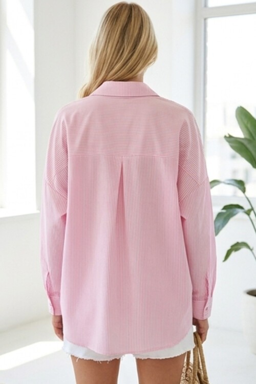 Merterium 3900 Oversize Kareli Gömlek - Y.Pembe