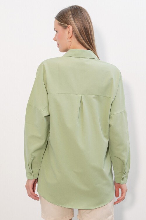 Merterium 3900 Oversize Uzun Basic Gömlek - A.Haki