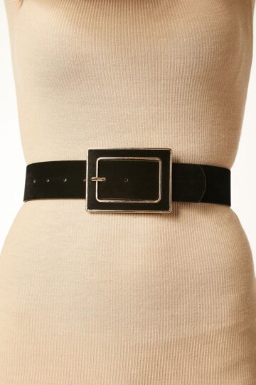 Merterium 010108 Kare Tokalı Süet Kemer - Siyah