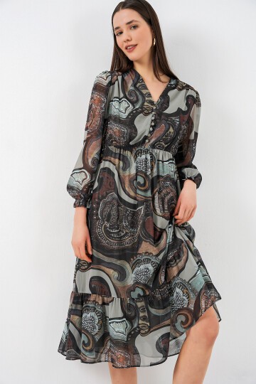 2137 Desenli Şifon Elbise - C. Çağla