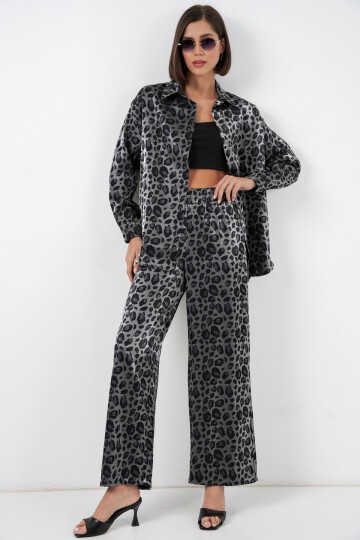 6699 Leopar Desenli Alt Üst Takım - Siyah